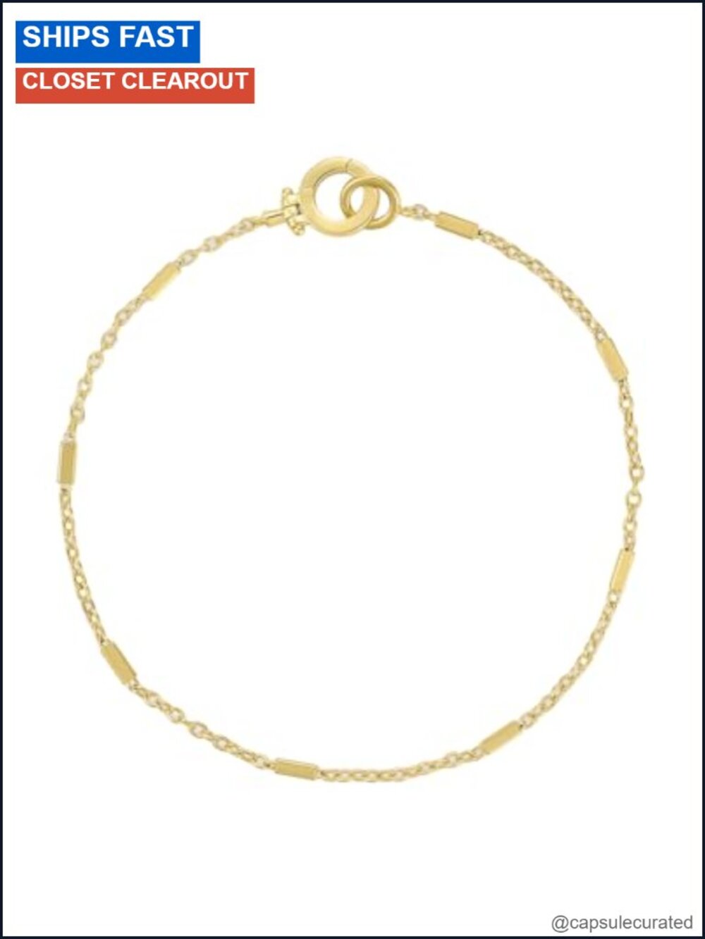 18K Gold Plated Dainty Chain Bracelet with Bar Accents and Hinge Closure